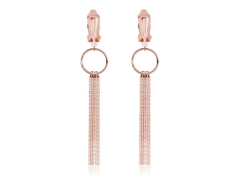 Srebrne klipsy Regina z łańcuszkami - rose gold