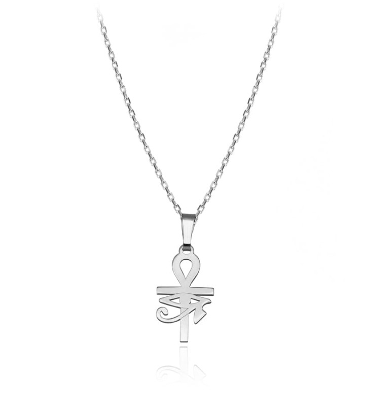 Srebrny krzyż Ankh Oko Horusa naszyjnik na łańcuszku