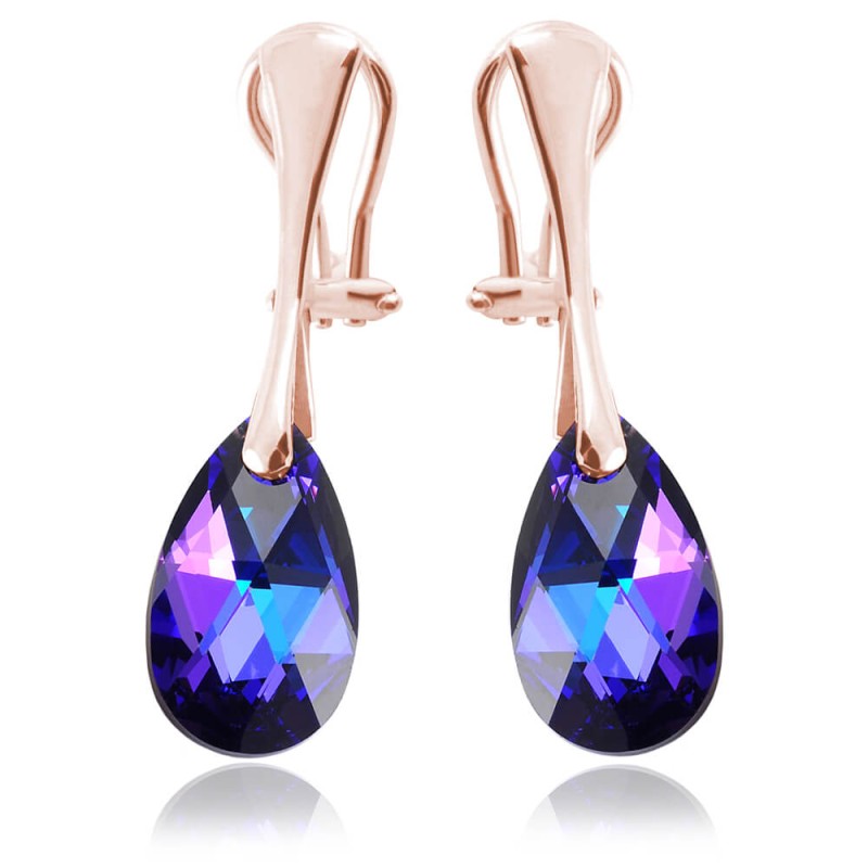 Srebrne klipsy z kryształem Swarovski® - 16mm - Heliotrope - rose gold