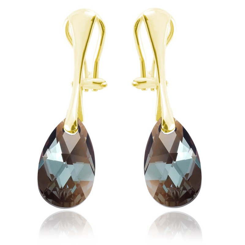 Srebrne klipsy z kryształem Swarovski® - 16mm - Bronze Shade - 24k złocenie