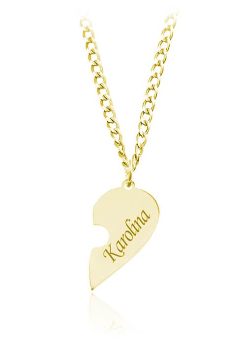 Srebrny naszyjnik męski z Sercem Puzzel II - Grawer - 24k złocenie