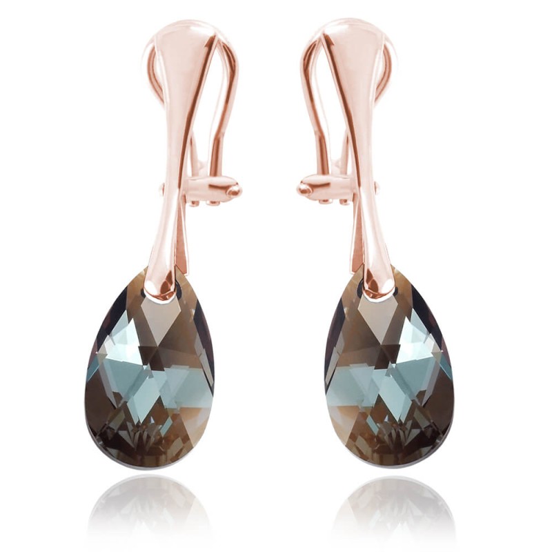 Srebrne klipsy z kryształem Swarovski® - 16mm - Bronze Shade - rose gold