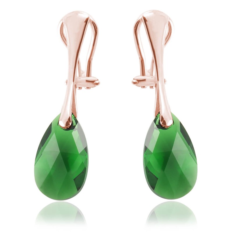 Srebrne klipsy z kryształem Swarovski® - 16mm - Dark Moss Green - rose gold