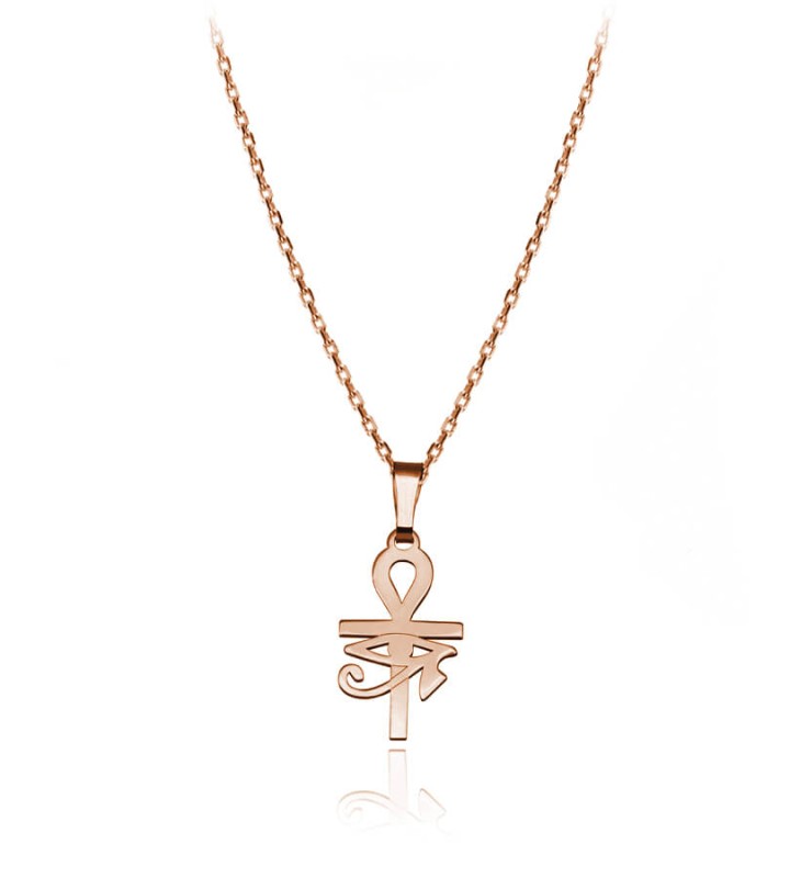 Srebrny krzyż Ankh Oko Horusa naszyjnik na łańcuszku Rose Gold