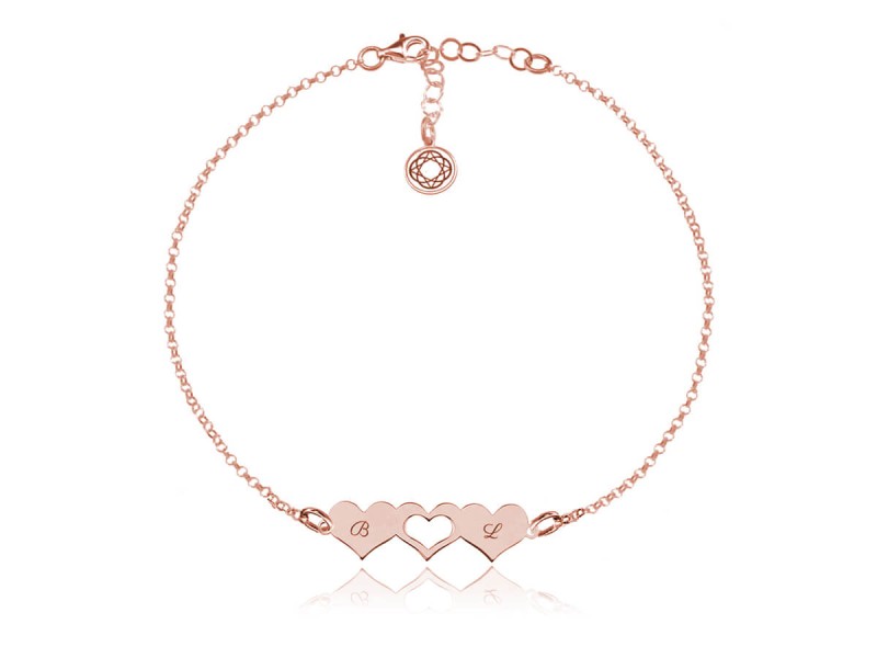 Bransoletka srebrna Lori - trzy serca - mała - rose gold