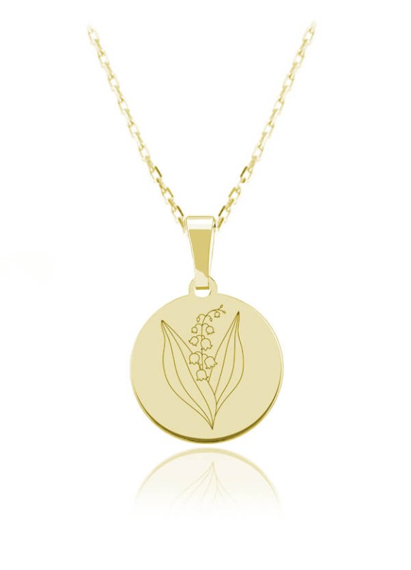 Kwiaty Polskie - Naszyjnik z Konwalią - Grawer - 24k złocenie