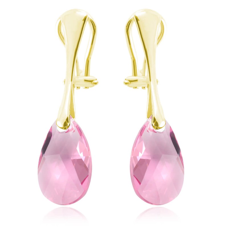 Srebrne klipsy z kryształem Swarovski® - 16mm - Light Rose - 24k złocenie