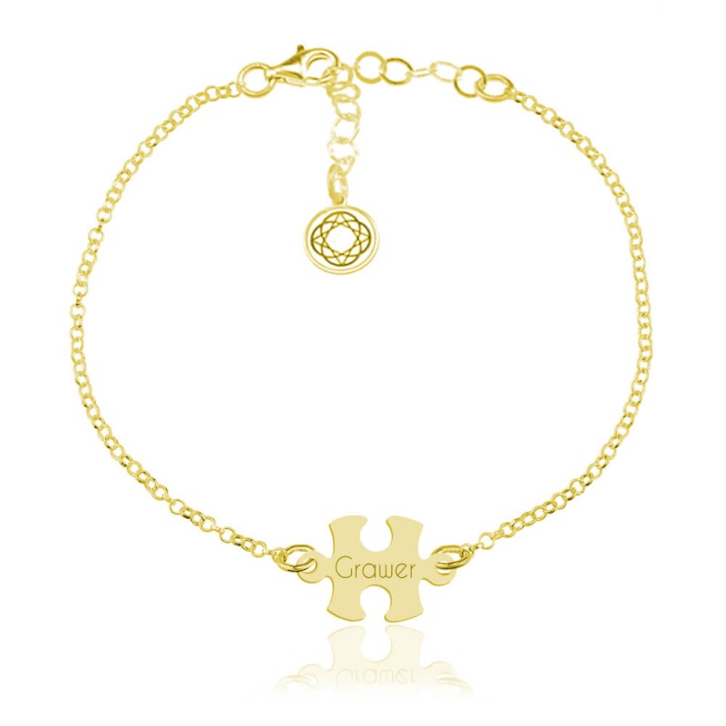 Srebrna bransoletka z Puzzlami - Grawer - 24k złocenie