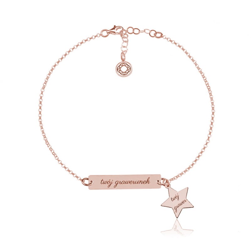 Bransoletka ze Srebra pr. 925 - Gwiazdka i Grawer - rose gold