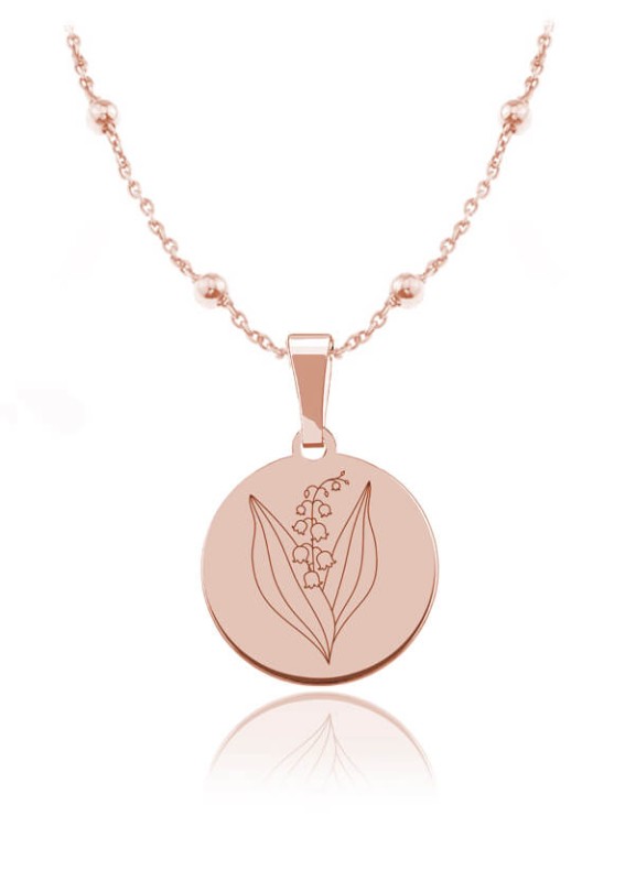 Kwiaty Polskie - Naszyjnik z Konwalią - Grawer - kulki - rose gold