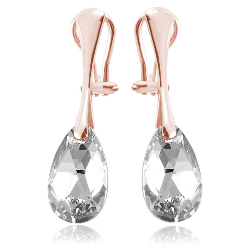 Srebrne klipsy z kryształem Swarovski® - 16mm - Crystal Cal - rose gold
