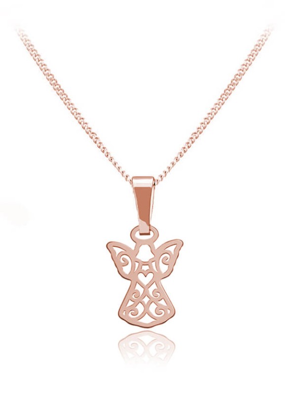 Srebrny naszyjnik - Ażurowy Aniołek - Rose Gold