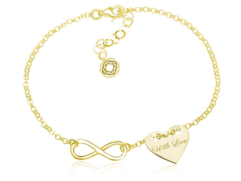 Bransoletka Inka - Nieskończoność i Serca - 24k złocenie - Grawer
