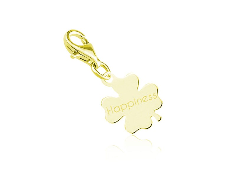 Zawieszka Charms Koniczynka - Grawer - 24k złocenie