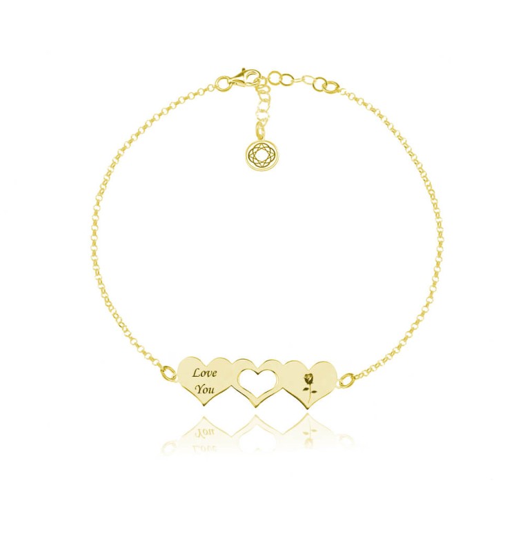 Bransoletka trzy serca - większa - 24k złocenie - grawer