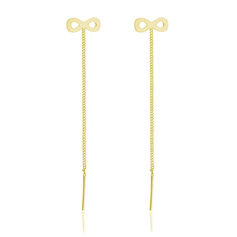 Kolczyki srebrne infinity nieskończoność przeciągane przez ucho - 24k złocenie