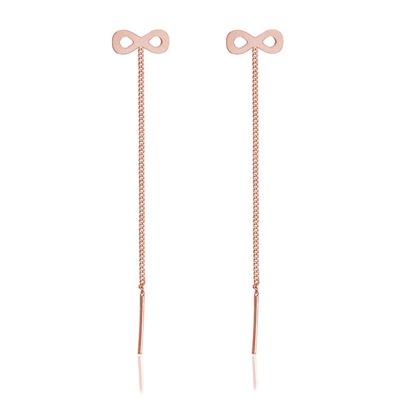 Kolczyki srebrne infinity nieskończoność przeciągane przez ucho - rose gold