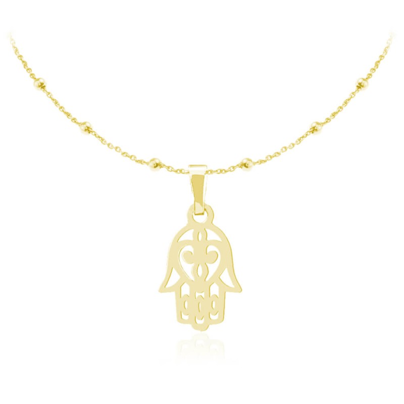 Naszyjnik Ręka Fatimy - Hamsa - łańcuszek kulki - 24k złocenie