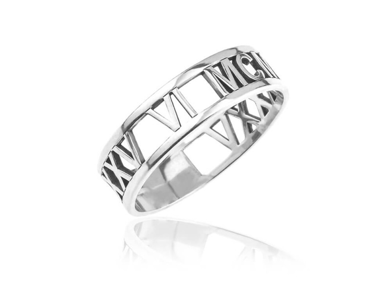 Srebrna obrączka z datą - cyfry rzymskie