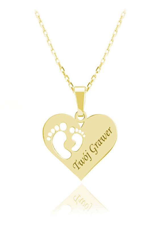 Naszyjnik srebrny Alina - serce i stópki - 24k złocenie