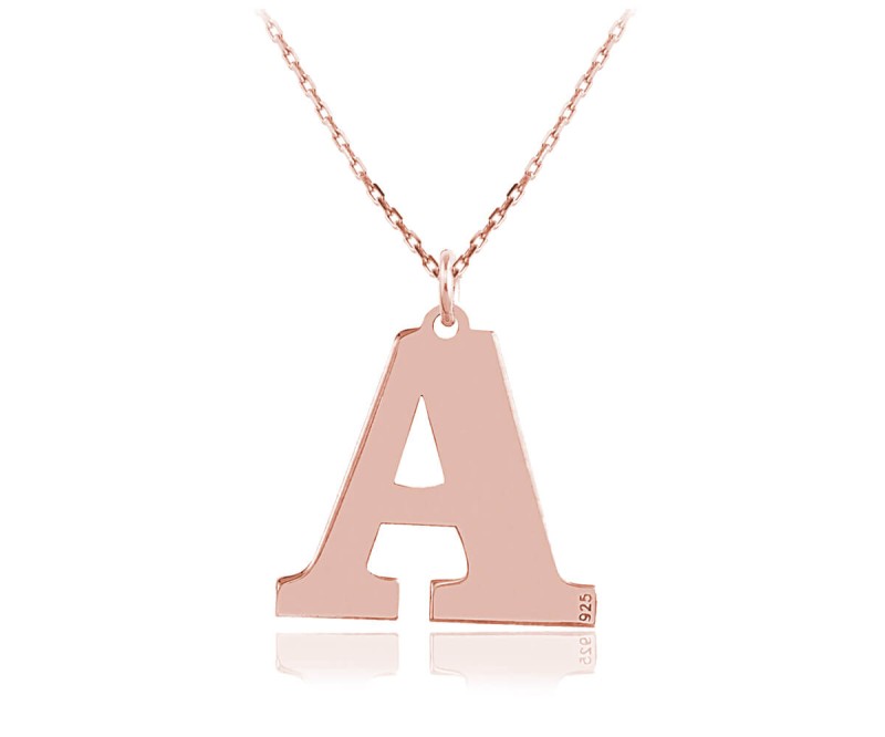Naszyjnik srebrny z dużą literką - Literki do wyboru - rose gold