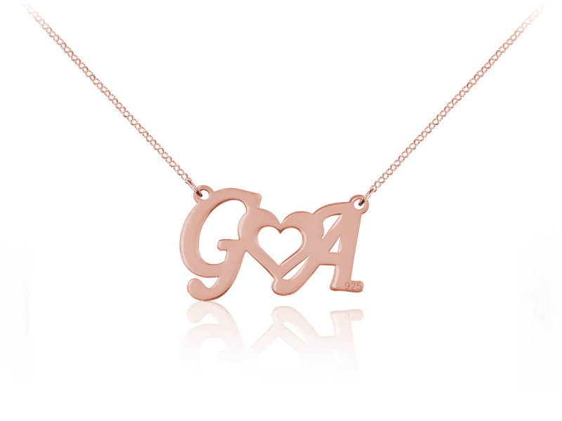Srebrny naszyjnik z literkami i sercem - Rose Gold 2MR