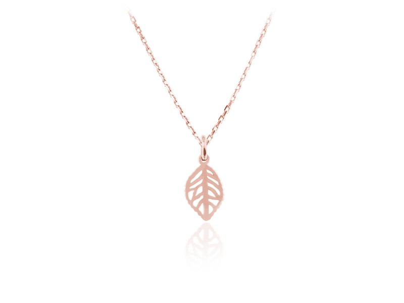 Srebrny naszyjnik z listkiem - Rose Gold