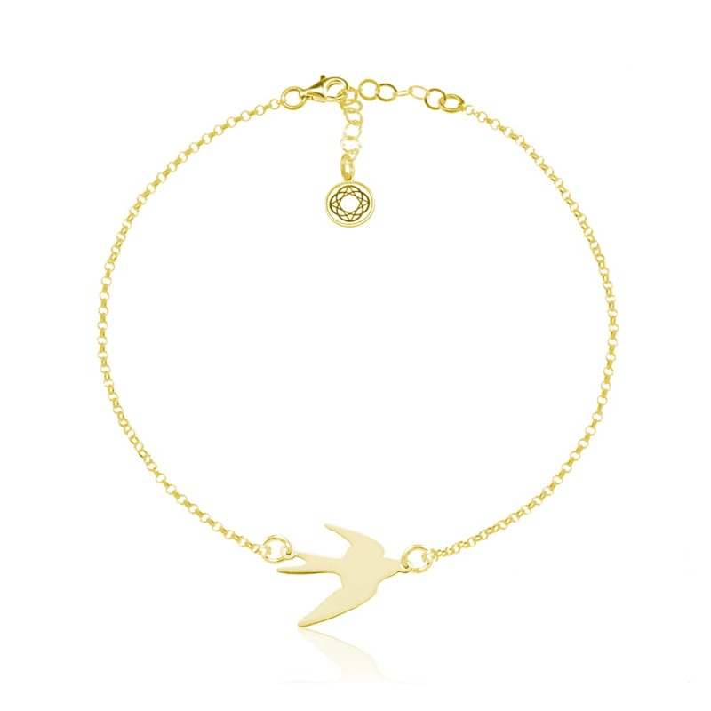 Srebrna bransoletka Hailey - jaskółka - 24k złocenie