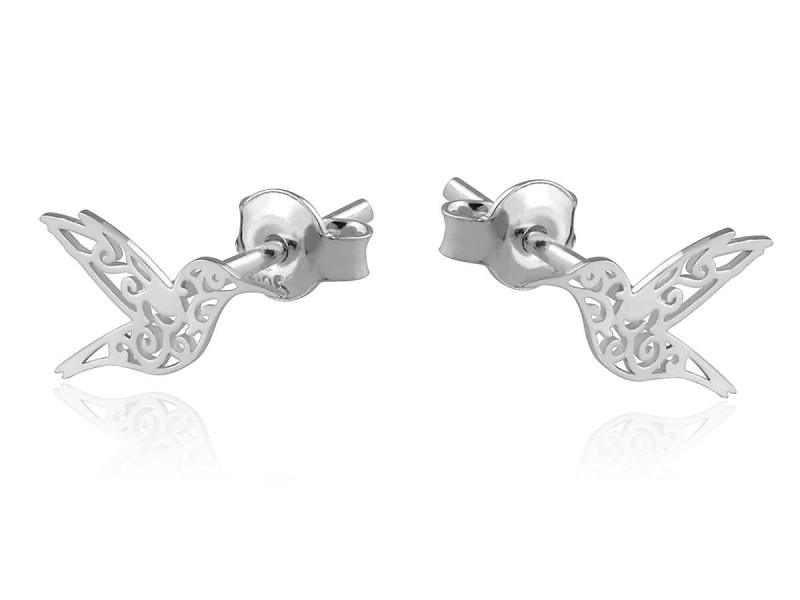 Srebrne Kolczyki - ażurowe kolibry