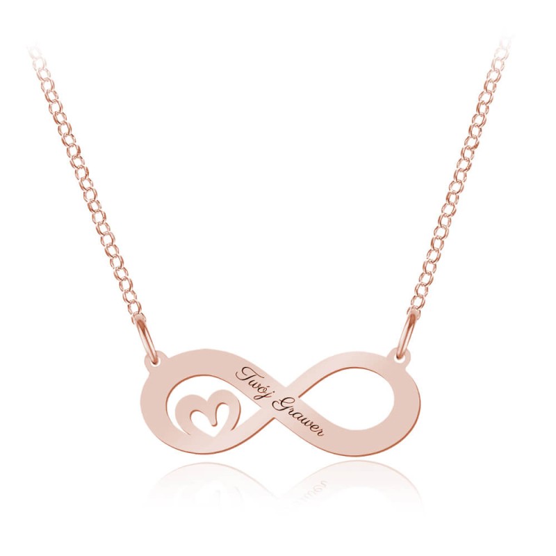 Srebrny naszyjnik Infinity Serce - Grawer - Rose Gold