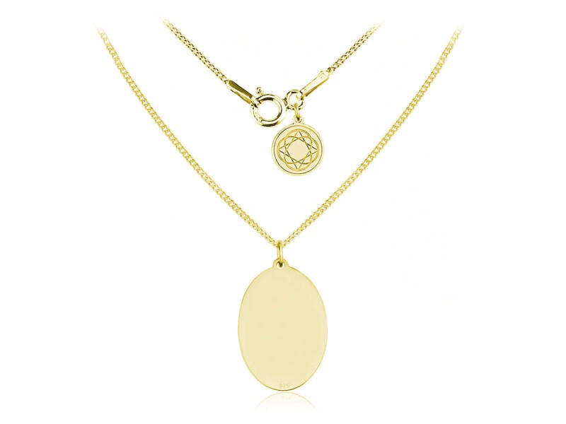 Srebrny naszyjnik z gładkim medalionem - 24k złocenie
