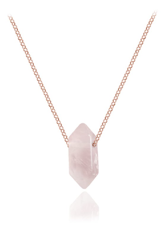 Srebrny naszyjnik łańcuszek z różowym Kryształem Górskim - rose gold