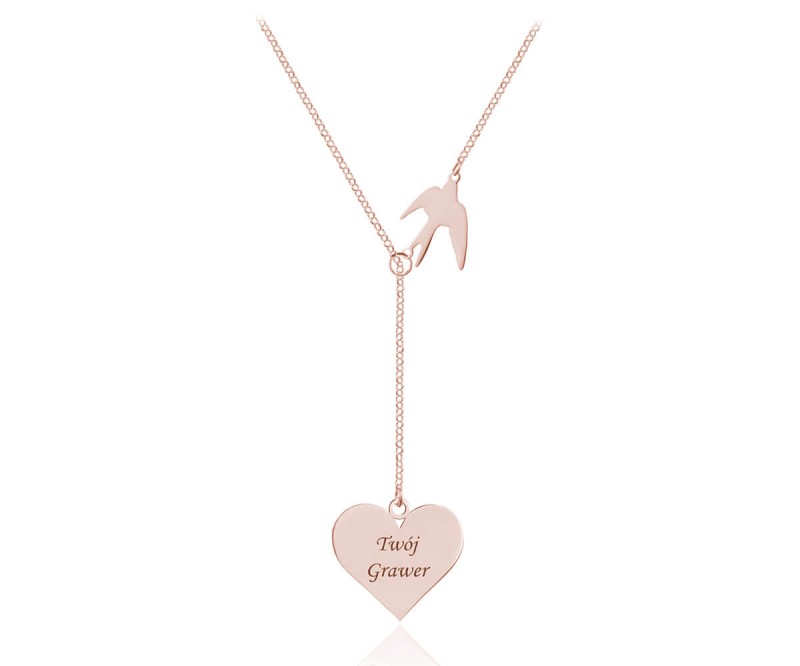 Srebrny naszyjnik Hailey przekładany - jaskółka i serce - rose gold