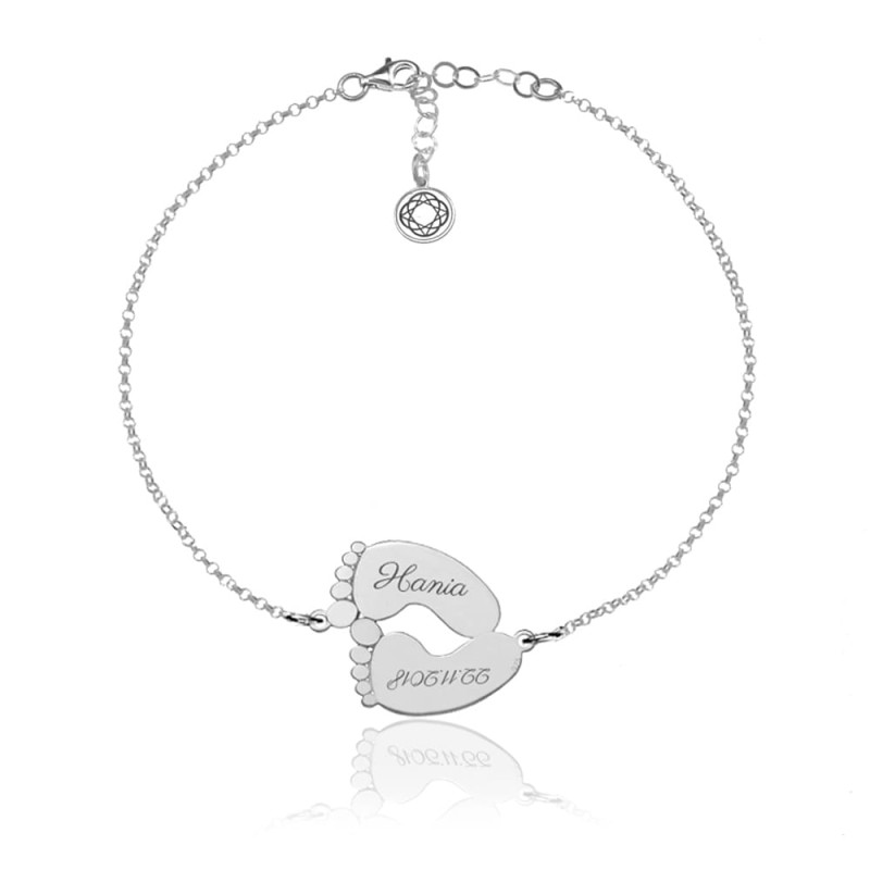 Srebrna bransoletka Elsie - Stópki dla Mamy grawer