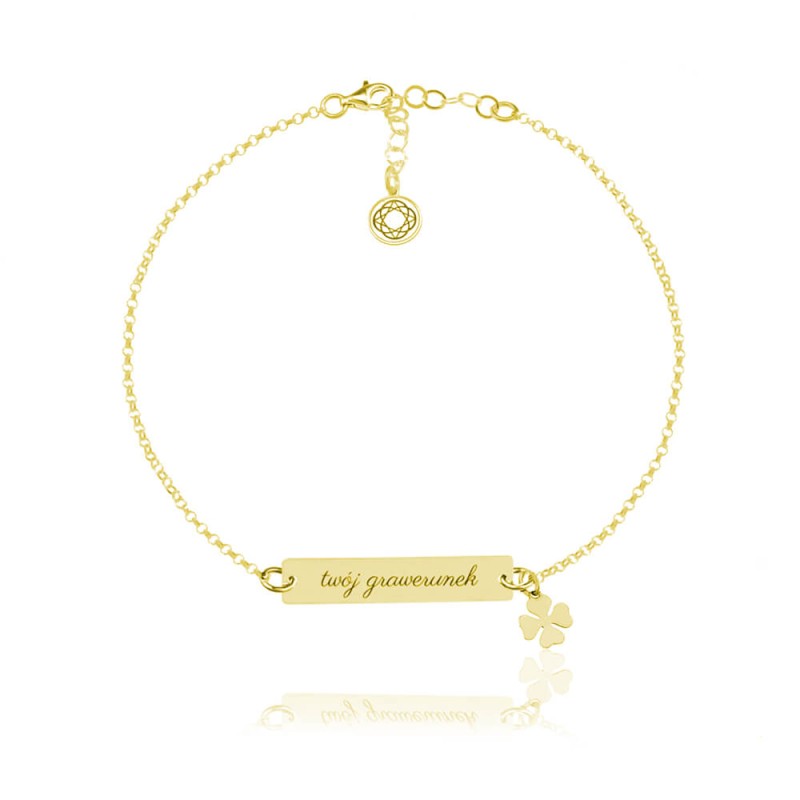 Bransoletka ze Srebra pr. 925 - Koniczynka i Grawer - 24k złocenie