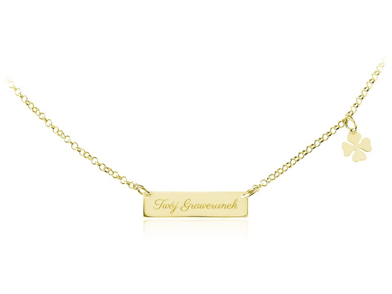 Złoty Naszyjnik z Koniczynką i Grawerem - Srebro 925