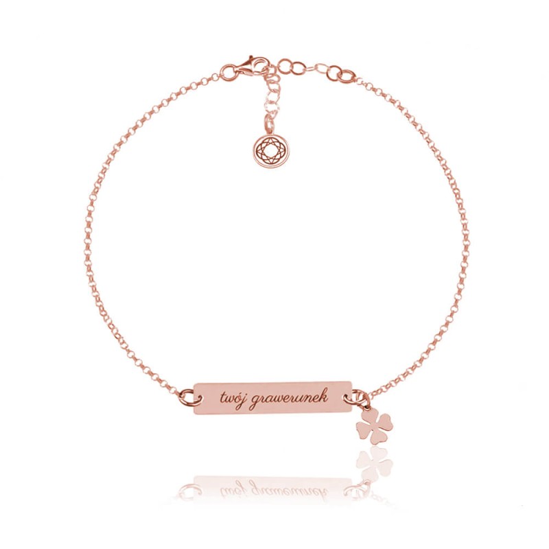 Bransoletka ze Srebra pr. 925 - Koniczynka i Grawer - Rose Gold