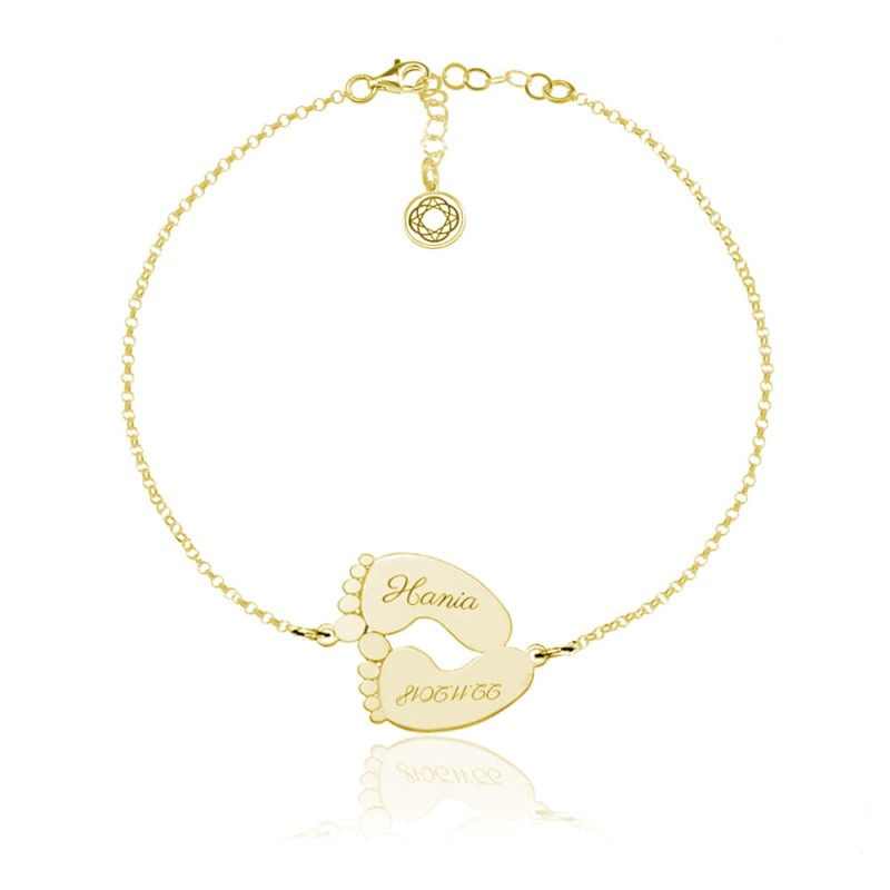 Srebrna bransoletka Elsie - Stópki dla Mamy grawer - 24k złocenie