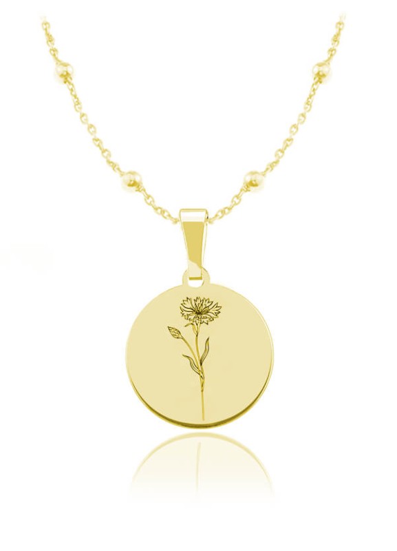 Kwiaty Polskie - Naszyjnik z Chabrem - łańcuszek kulki - 24k złocenie