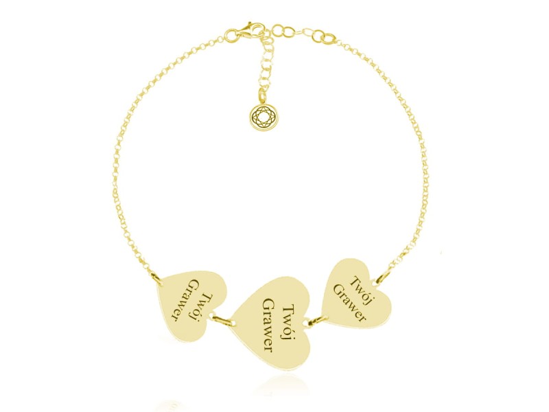 Srebrna bransoletka Izabella z Serduszkami - 24k złocenie