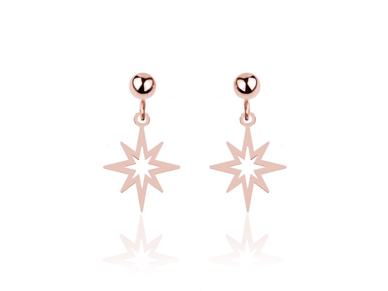 Wiszące kolczyki ze srebra pr. 925 Gwiazda Róża Wiatrów - rose gold
