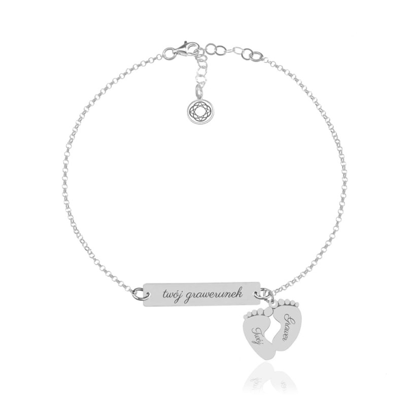 Bransoletka ze Srebra pr. 925 - Stópki dla Mamy i Grawer