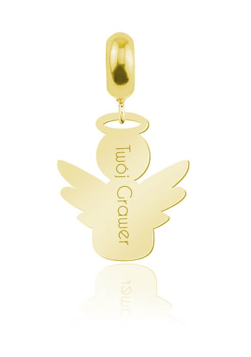 Srebrny wisiorek lub charms z Aniołkiem Grawer - 24k złocenie
