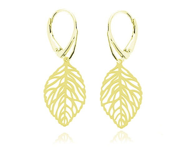 SREBRNE KOLCZYKI - AŻUROWE LIŚCIE - 24K ZŁOCENIE
