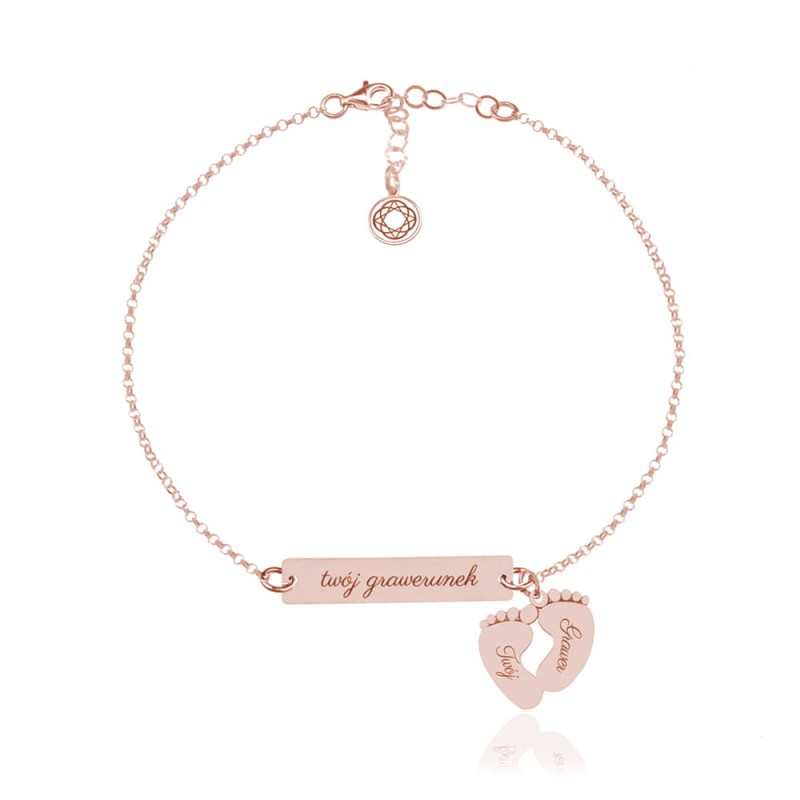 Bransoletka ze Srebra pr. 925 - Stópki dla Mamy i Grawer - Rose Gold