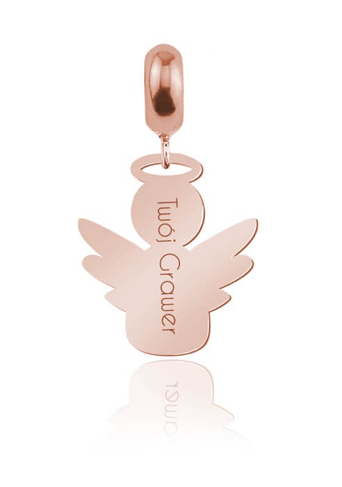 Srebrny wisiorek lub charms z Aniołkiem Grawer - rose gold