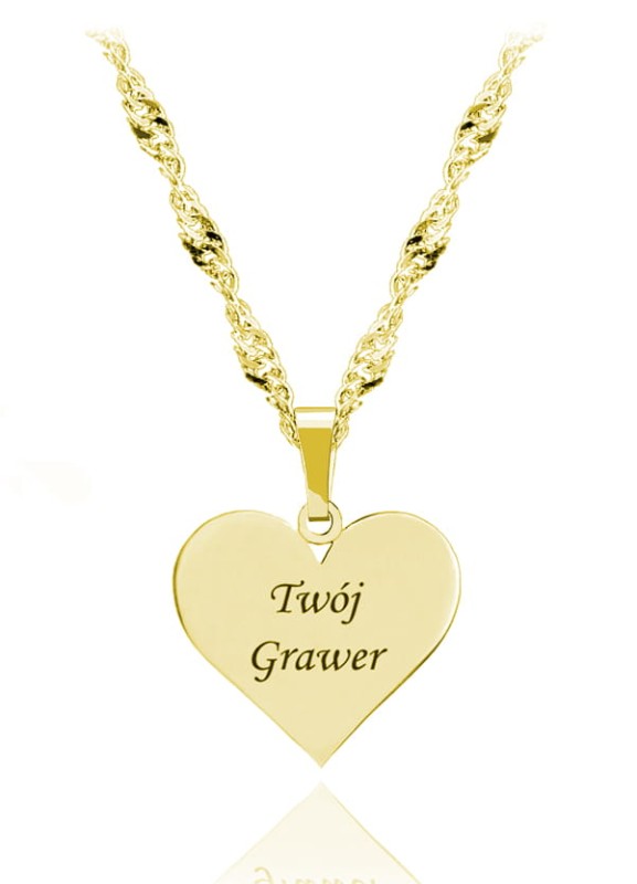 Srebrny naszyjnik Serduszko Łańcuszek Singapore Grawer 24k złocenie