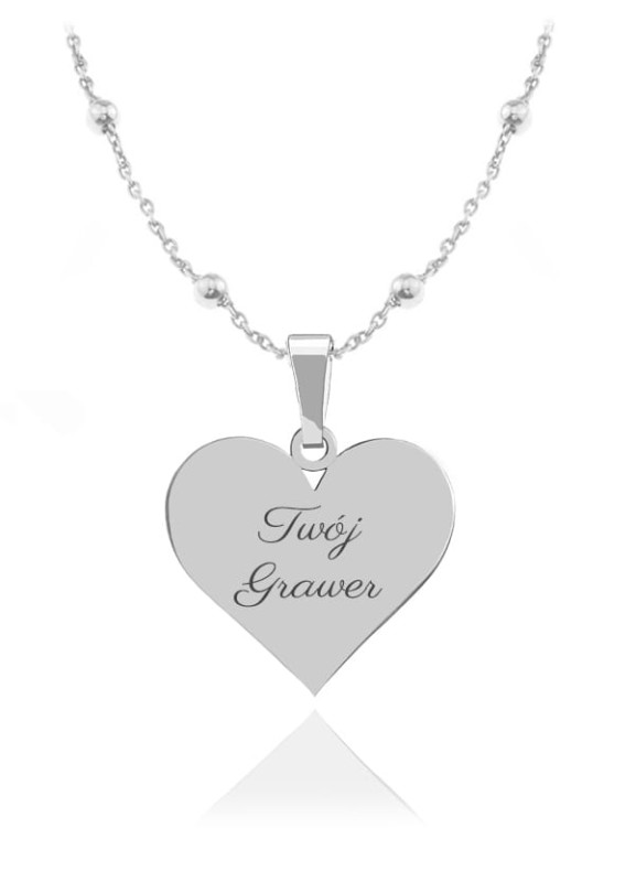 Srebrny naszyjnik Serduszko Łańcuszek Kulki Grawer