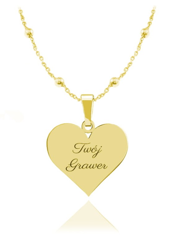 Srebrny naszyjnik Serduszko Łańcuszek Kulki Grawer 24k złocenie