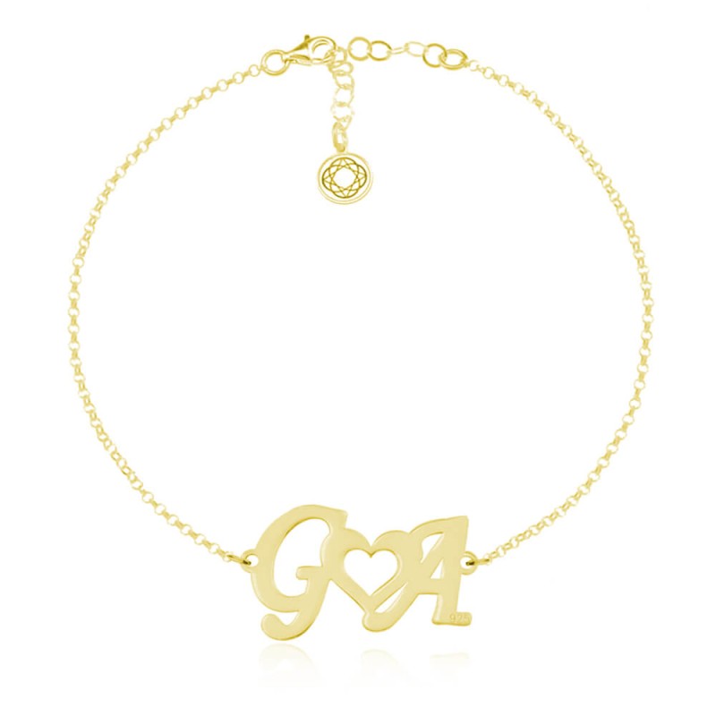 Srebrna bransoletka z literkami i sercem - 24k złocenie